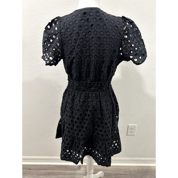Quince Womens Lace Dress Casual Small Black Short Sleeve Boho Waist Tiered New - Picture 2 of 8